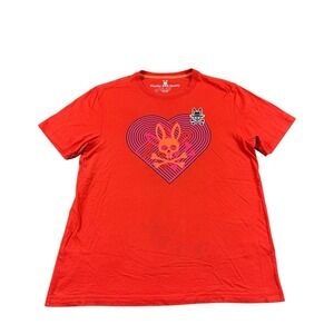 Psycho Bunny X TWITCH Orange Heart Graphic Mens Cotton S/S T‎ Shirt Size 4 RARE